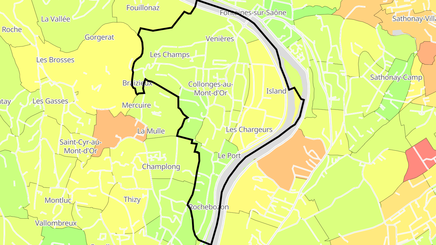 Carte des prix de l'immobilier Collonges-au-Mont-d'Or