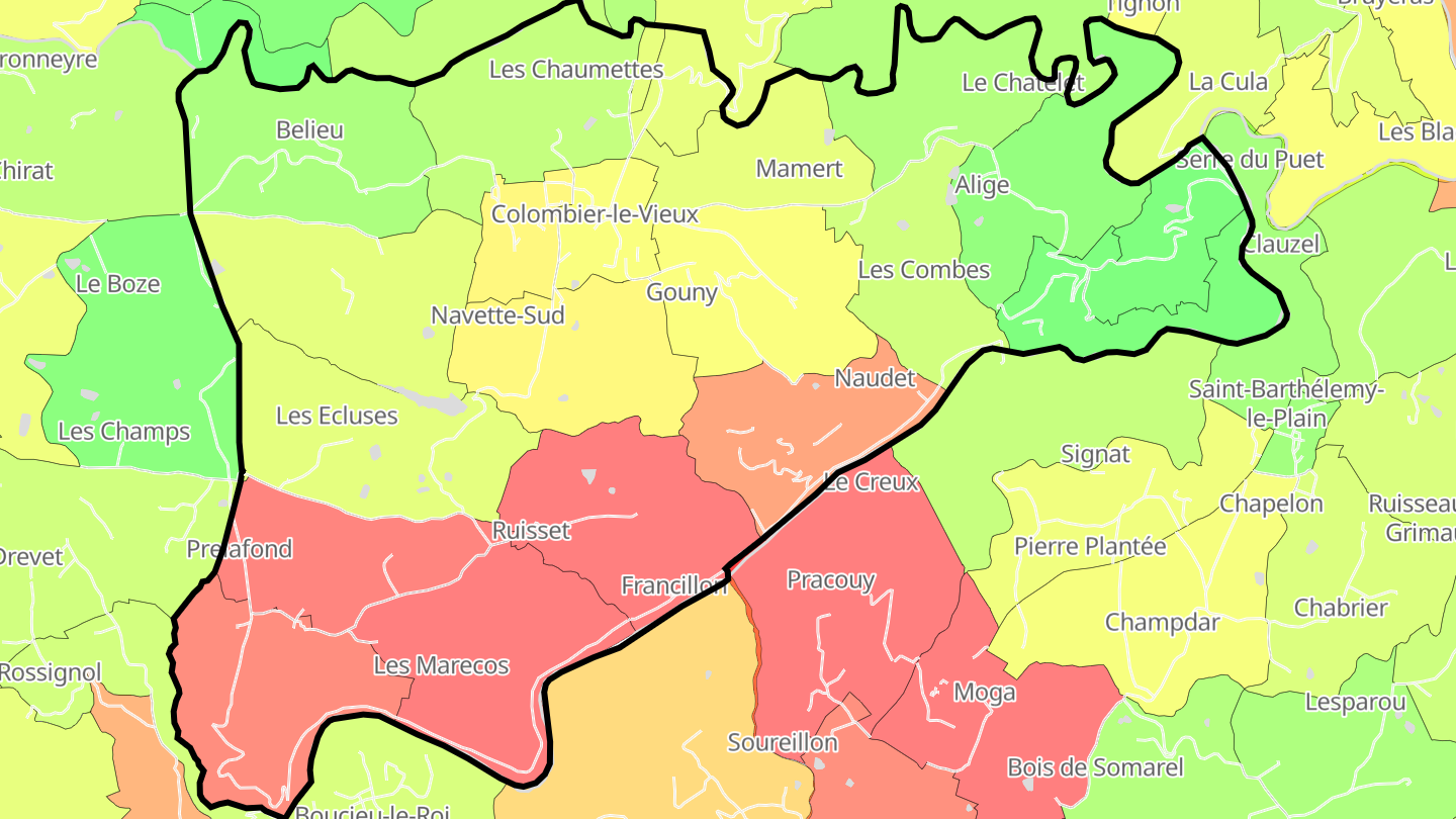 Carte des prix de l'immobilier Colombier-le-Vieux