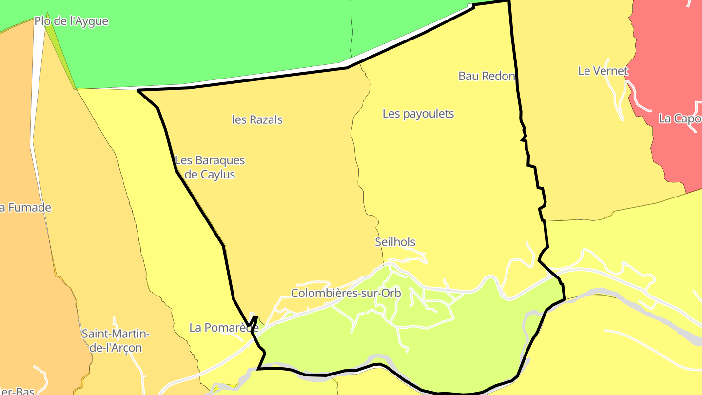 Carte des prix de l'immobilier Colombières-sur-Orb