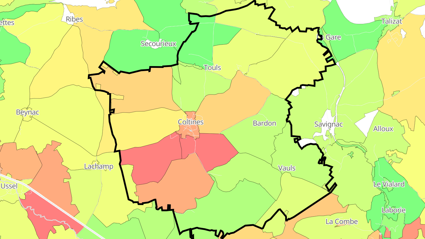 Carte des prix de l'immobilier Coltines