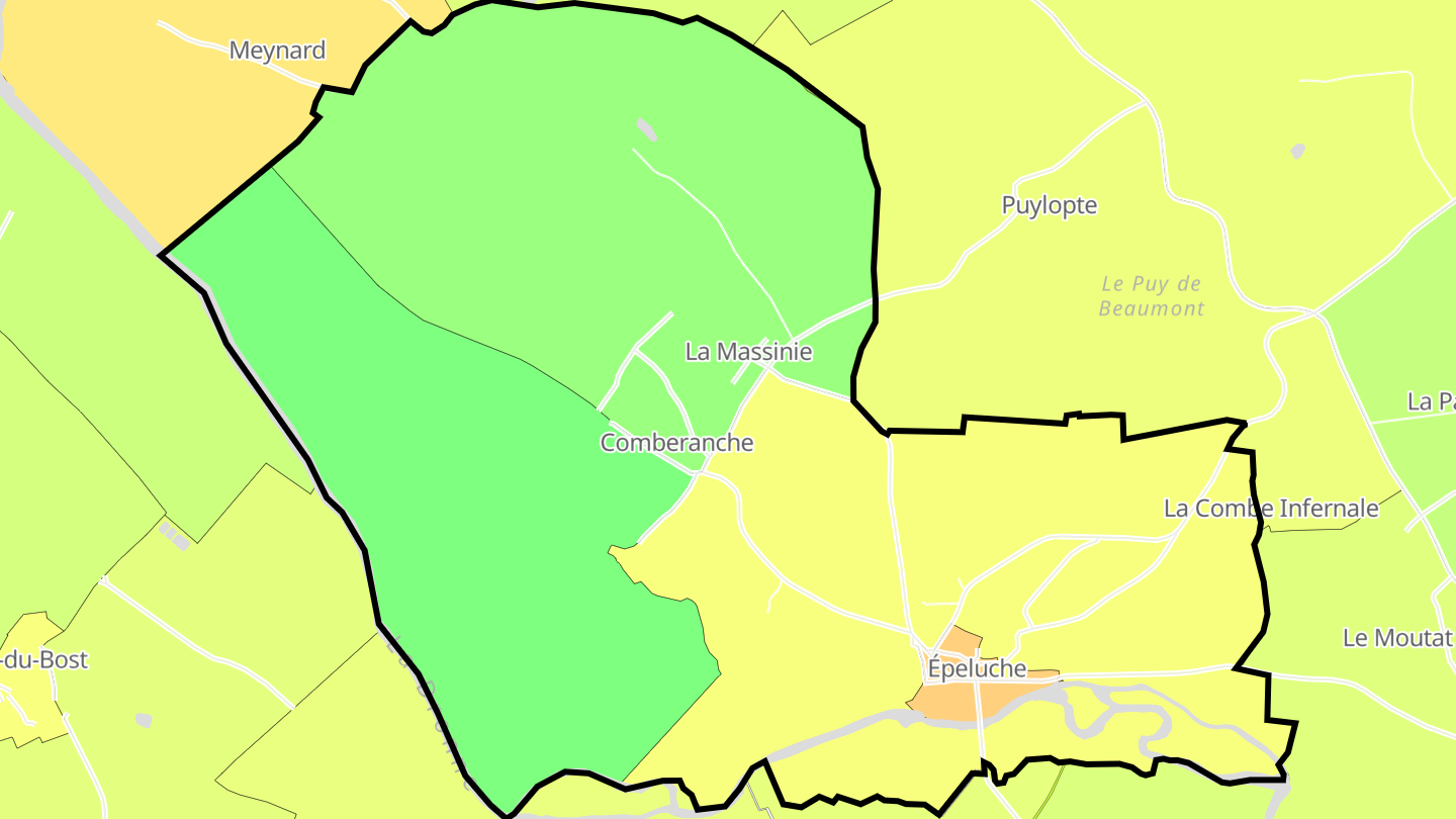 Carte des prix de l'immobilier Comberanche-et-Épeluche