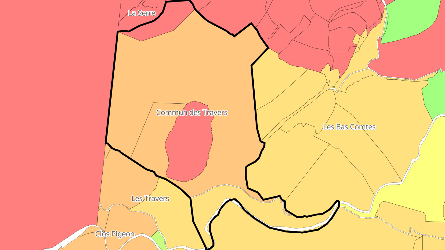 Carte des prix de l'immobilier Commun des Travers