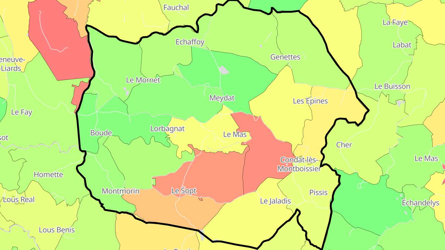Carte des prix de l'immobilier Condat-lès-Montboissier