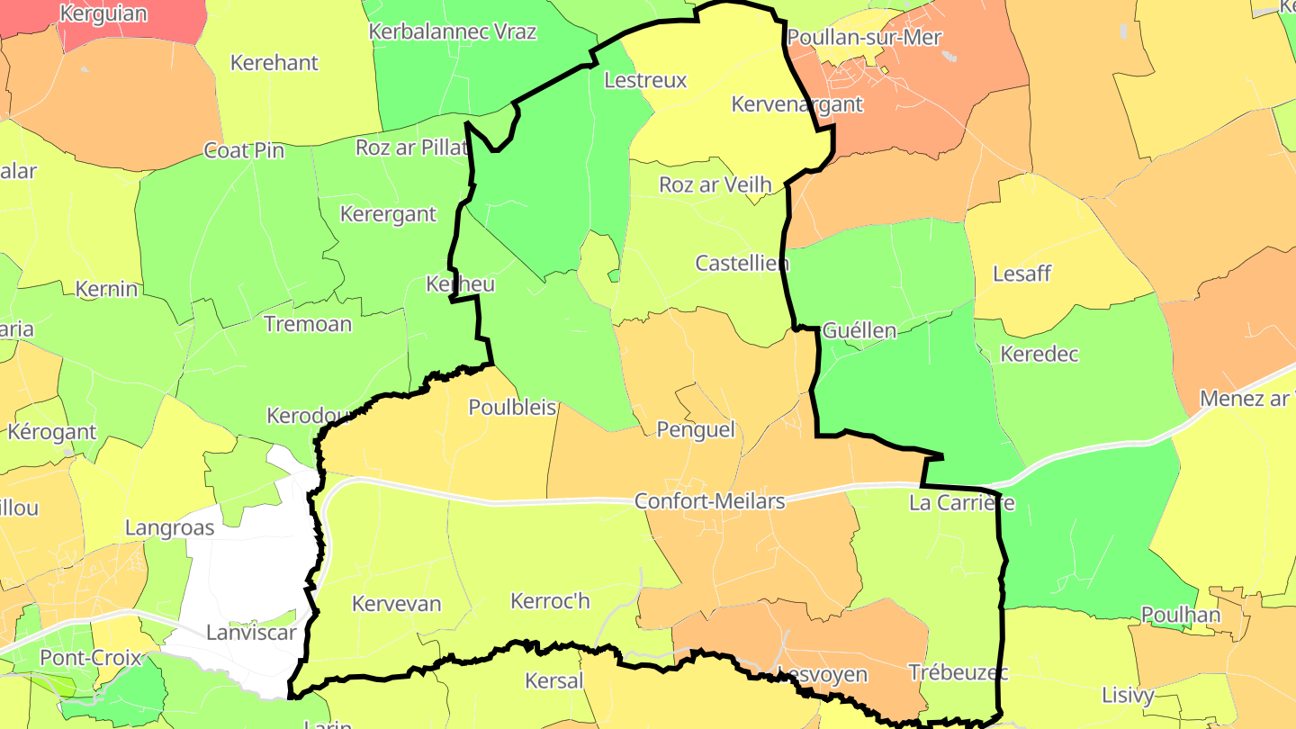 Carte des prix de l'immobilier Confort-Meilars