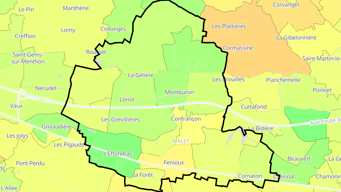 Carte des prix de l'immobilier Confrançon