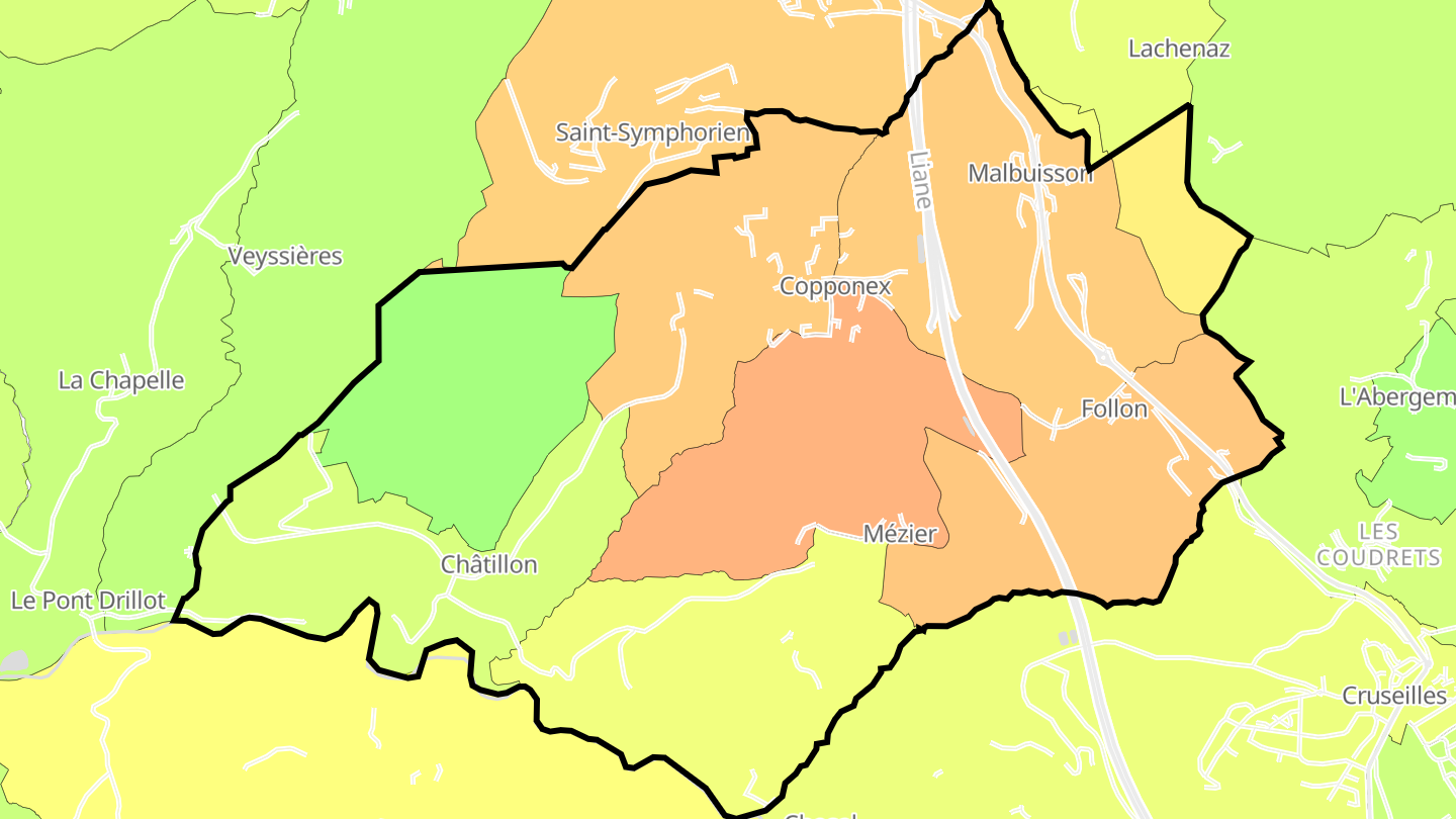 Carte des prix de l'immobilier Copponex