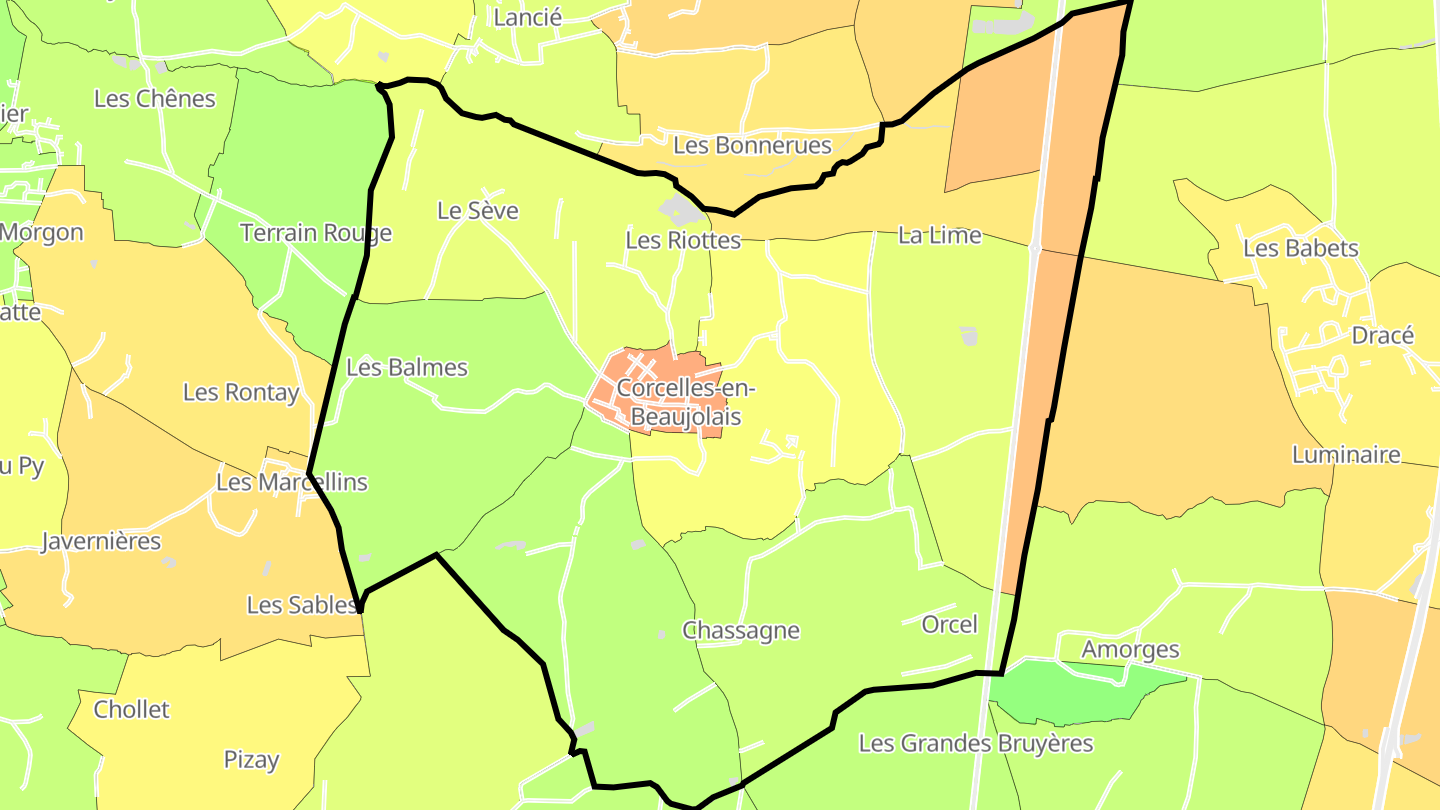 Carte des prix de l'immobilier Corcelles-en-Beaujolais