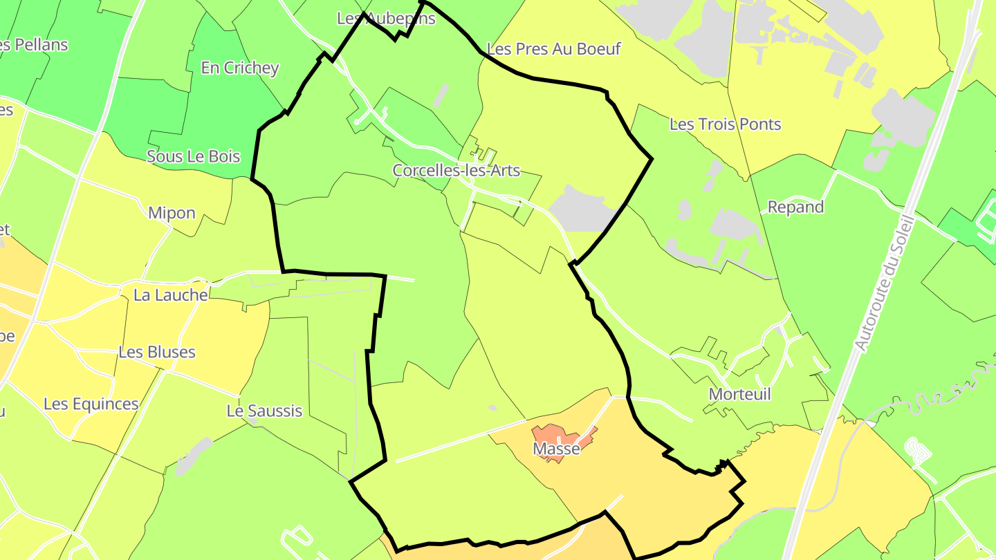 Carte des prix de l'immobilier Corcelles-les-Arts