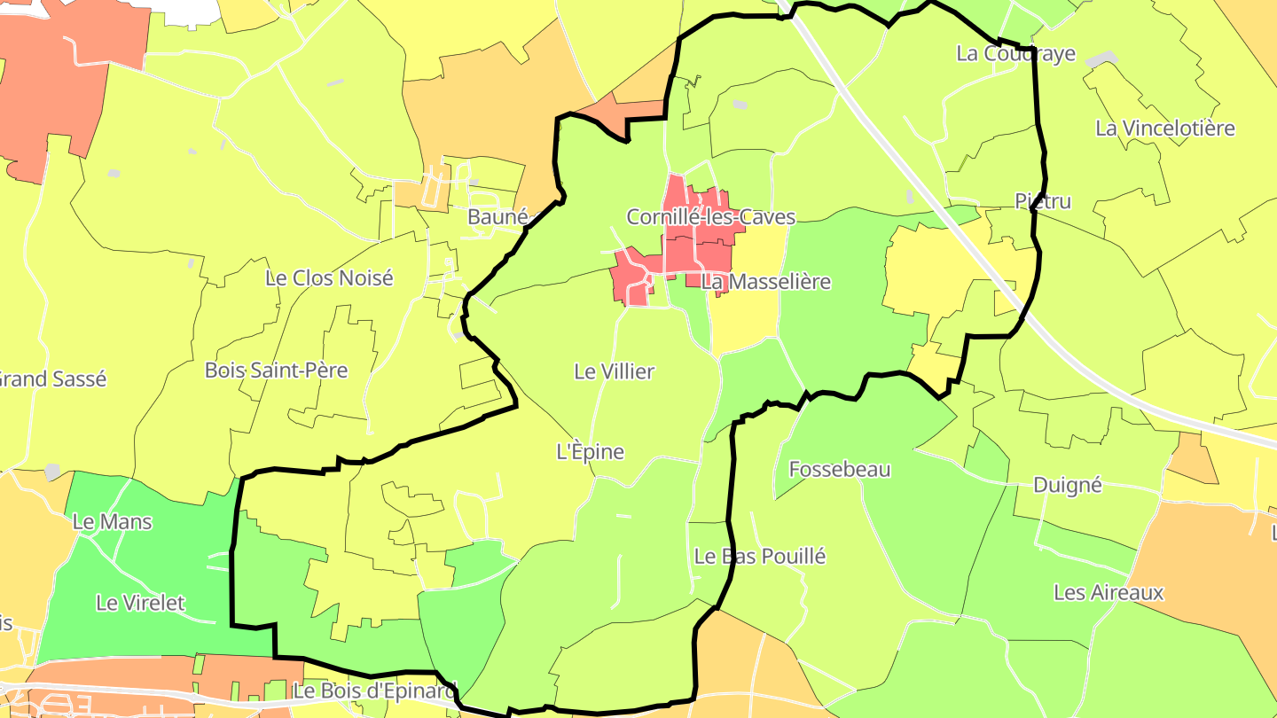 Carte des prix de l'immobilier Cornillé-les-Caves
