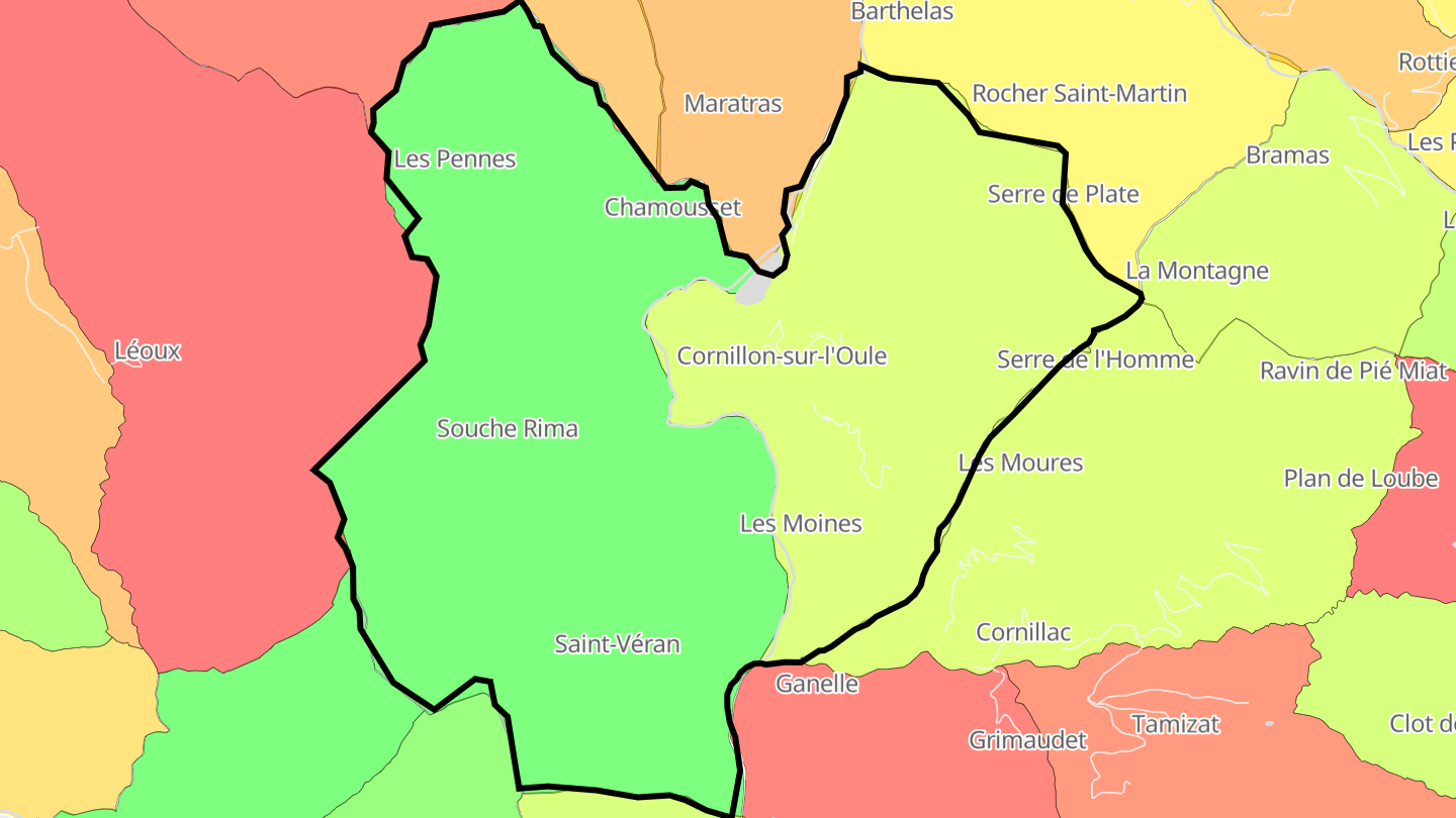 Carte des prix de l'immobilier Cornillon-sur-l'Oule