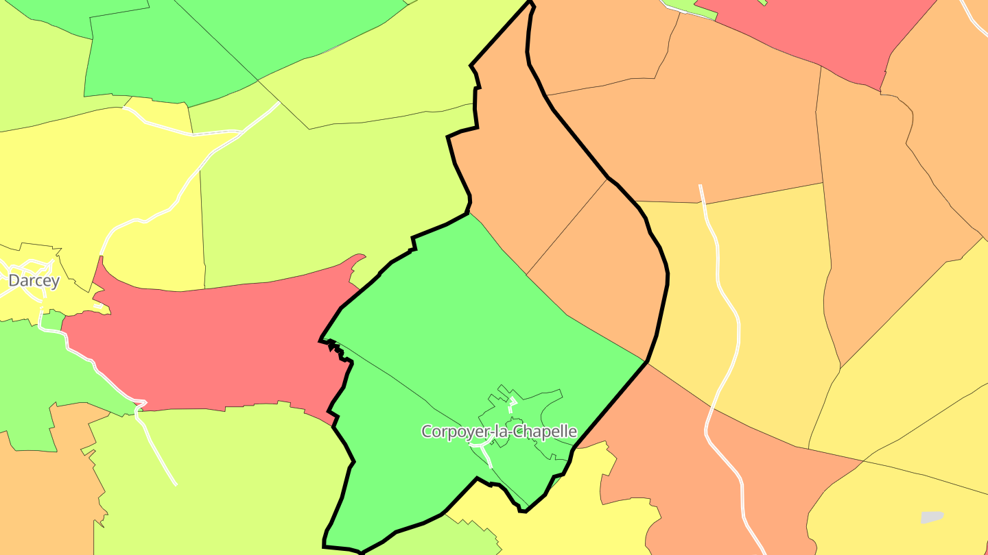 Carte des prix de l'immobilier Corpoyer-la-Chapelle