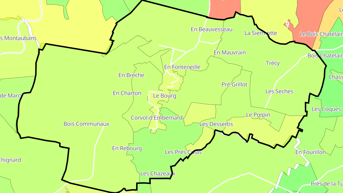 Carte des prix de l'immobilier Corvol-d'Embernard