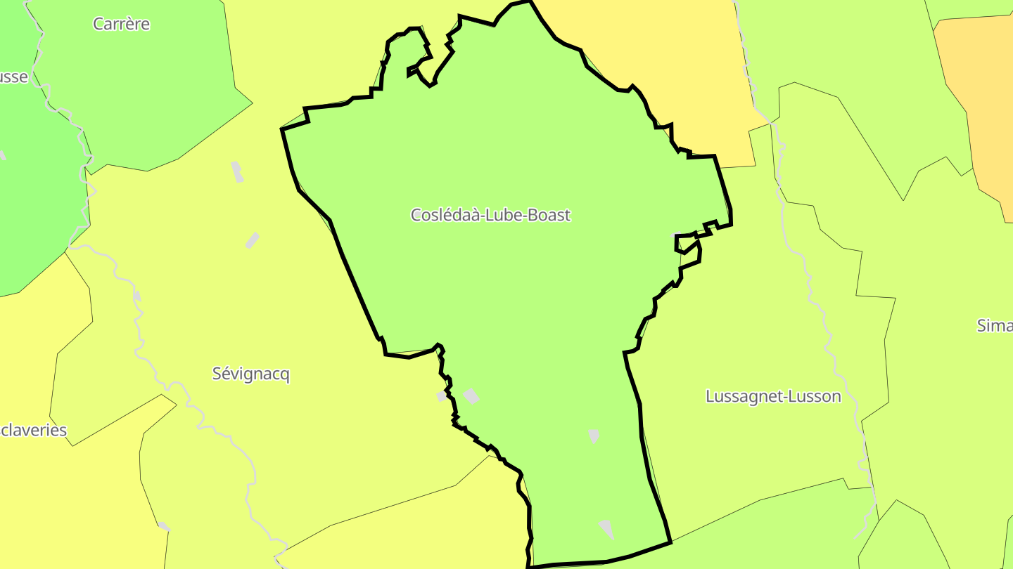Carte des prix de l'immobilier Coslédaà-Lube-Boast