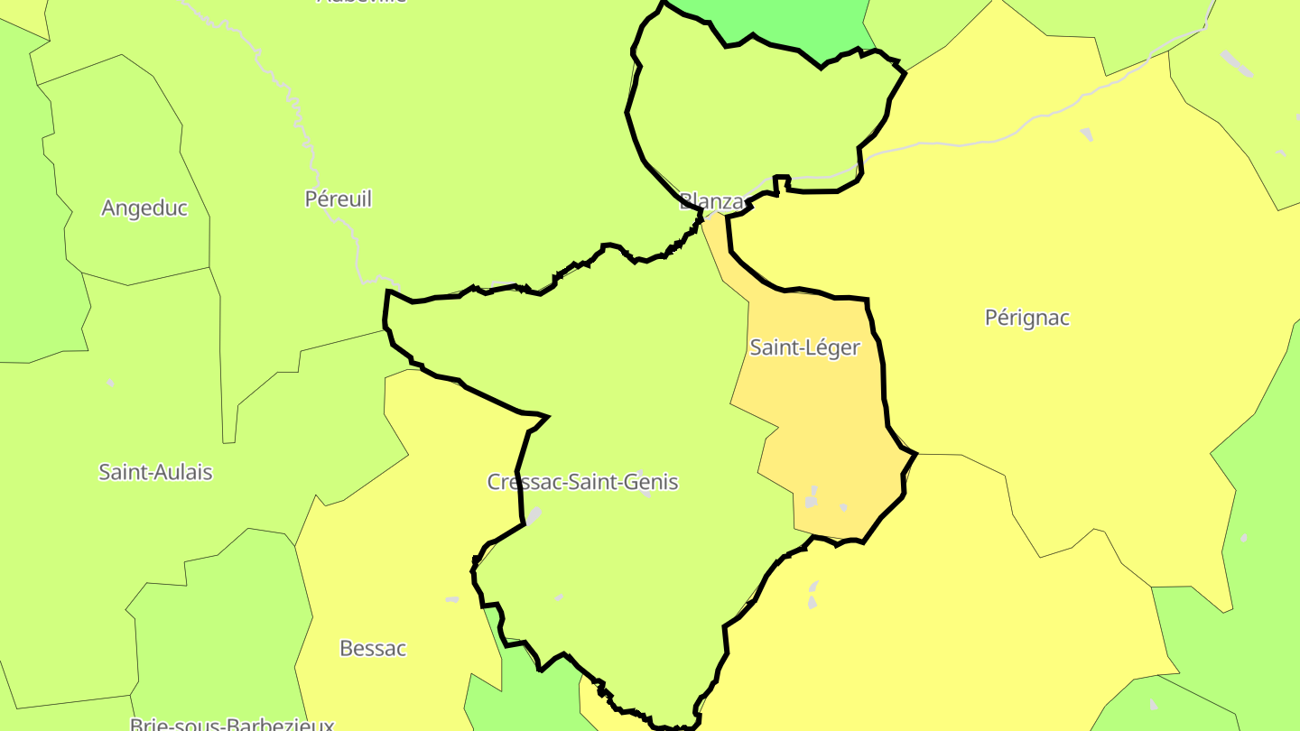 Carte des prix de l'immobilier Coteaux-du-Blanzacais