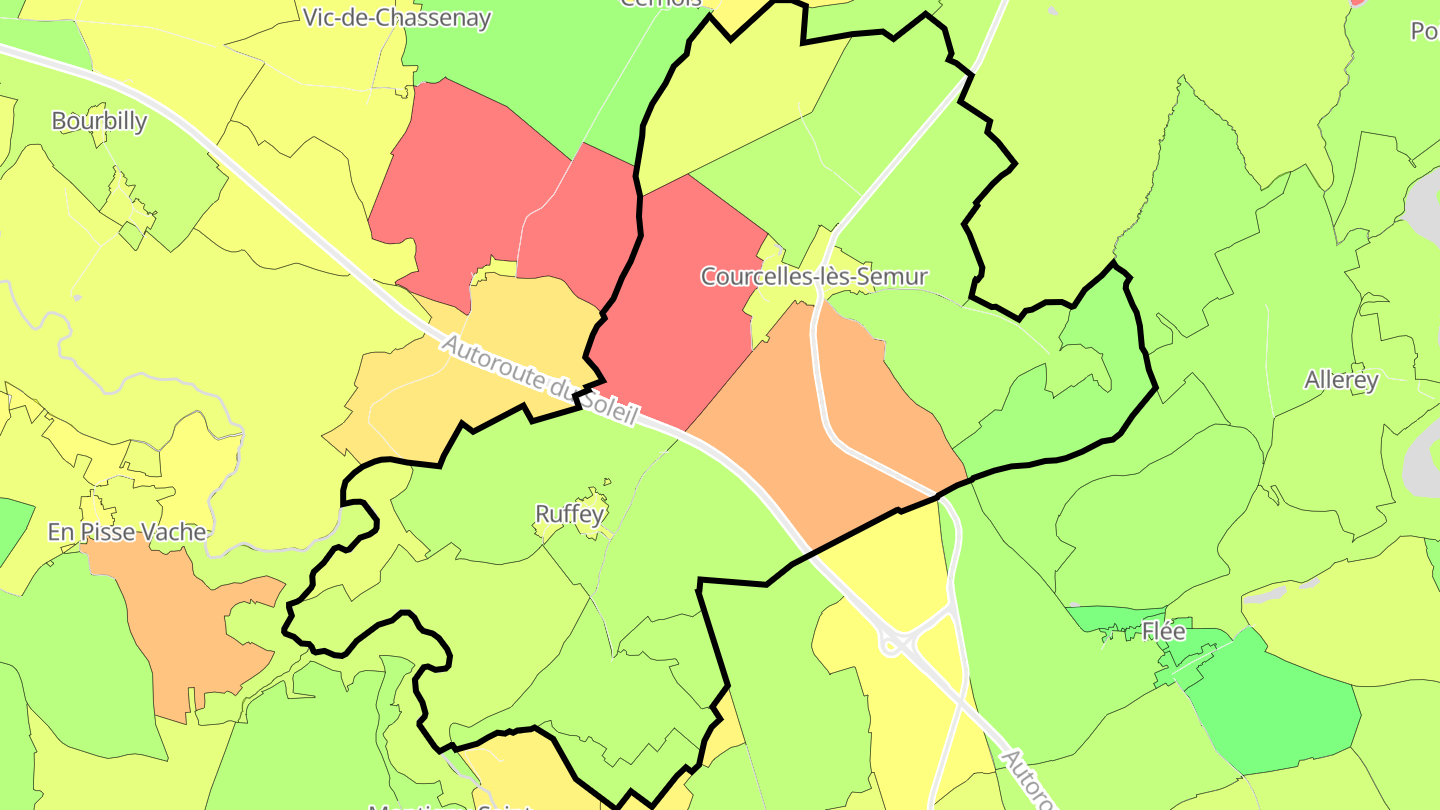 Carte des prix de l'immobilier Courcelles-lès-Semur