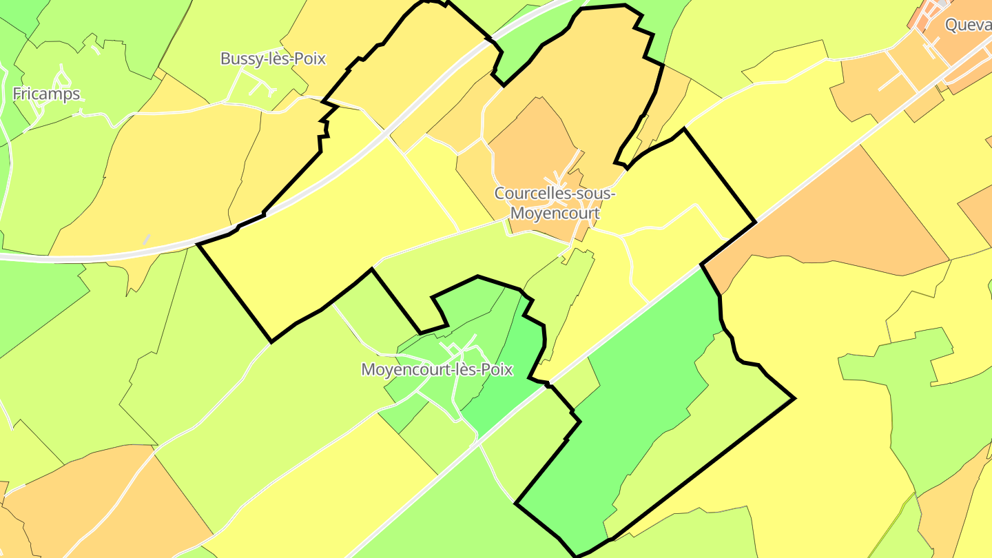 Carte des prix de l'immobilier Courcelles-sous-Moyencourt