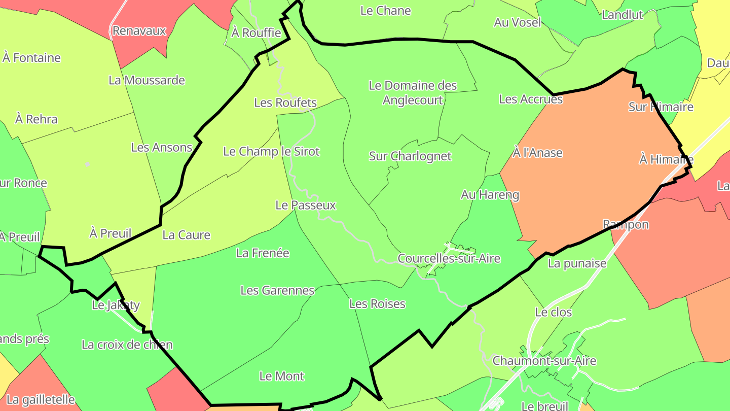 Carte des prix de l'immobilier Courcelles-sur-Aire