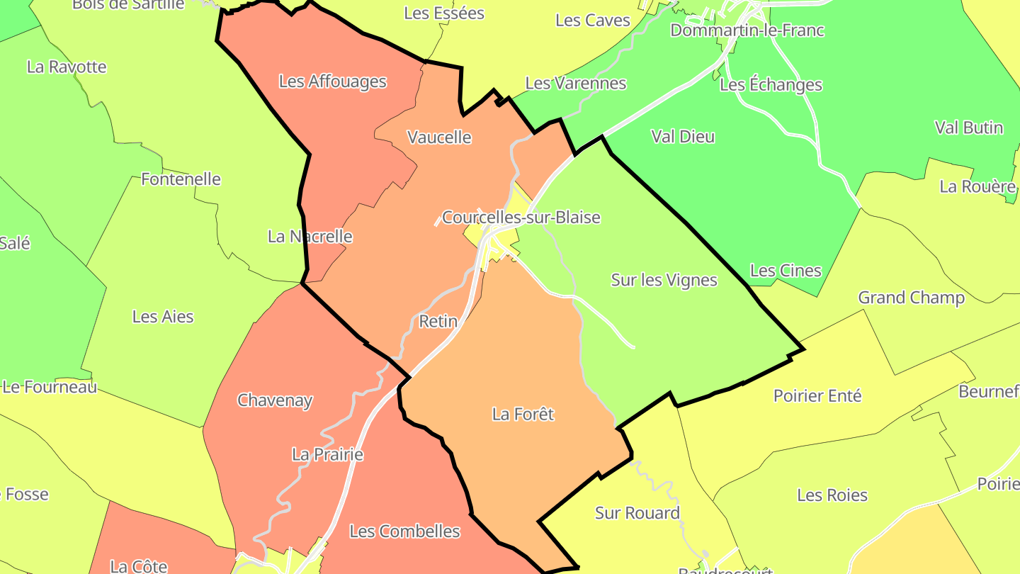 Carte des prix de l'immobilier Courcelles-sur-Blaise