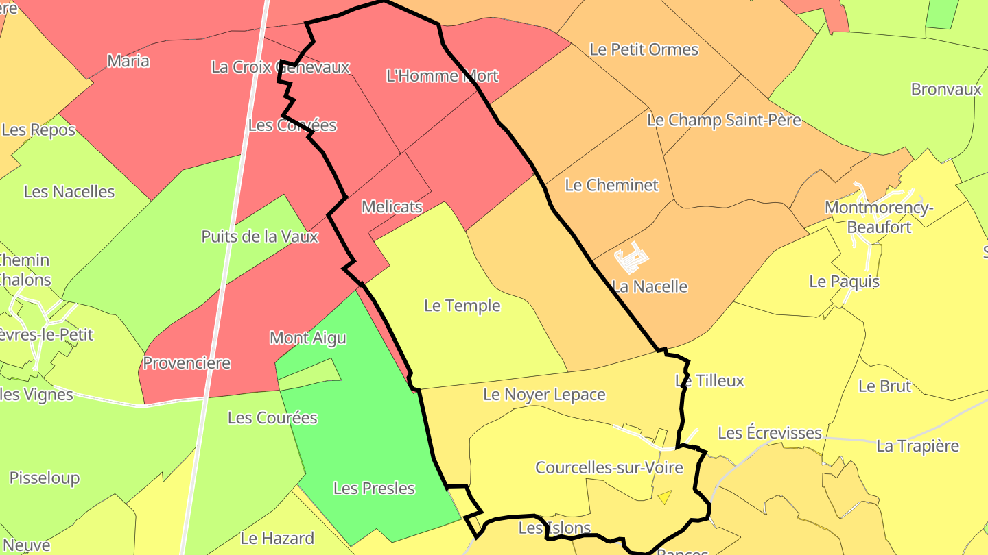 Carte des prix de l'immobilier Courcelles-sur-Voire