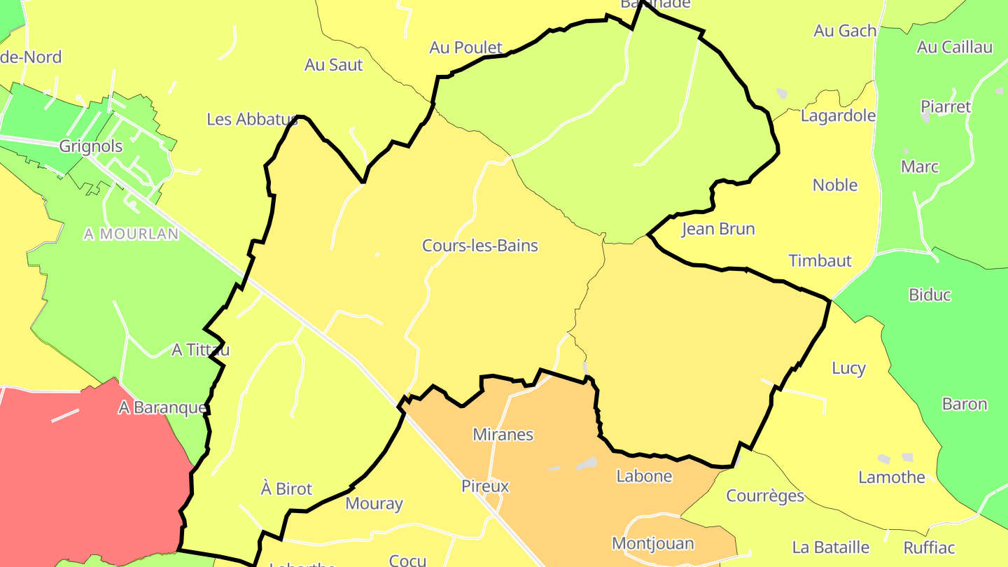 Carte des prix de l'immobilier Cours-les-Bains