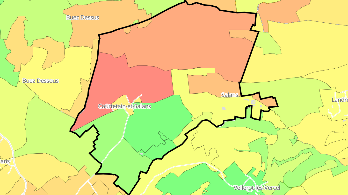 Carte des prix de l'immobilier Courtetain-et-Salans