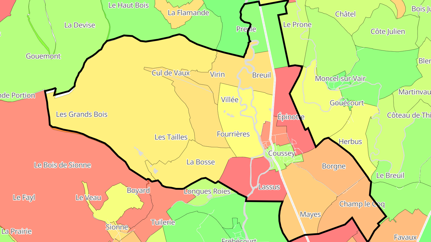 Carte des prix de l'immobilier Coussey