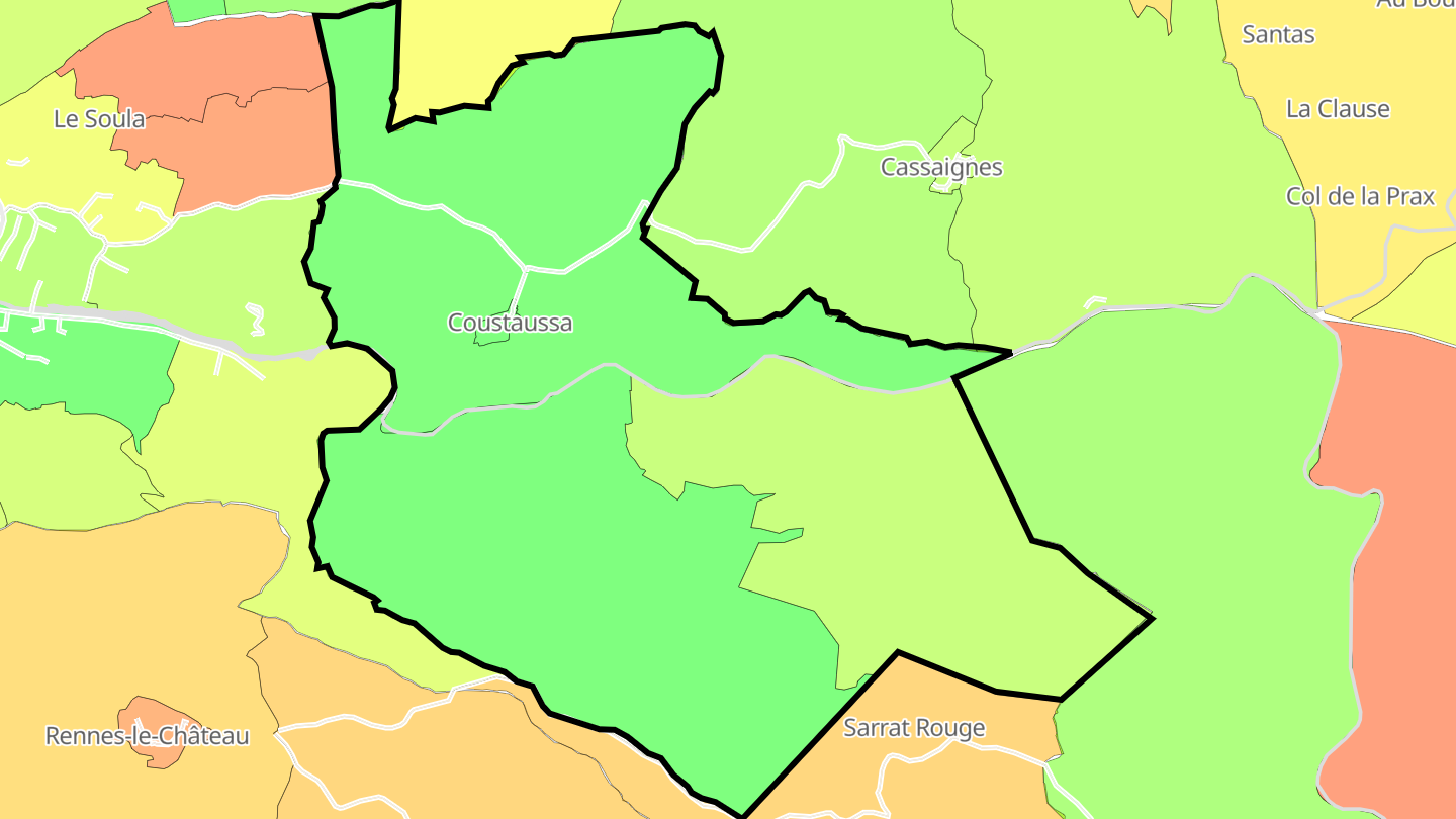 Carte des prix de l'immobilier Coustaussa