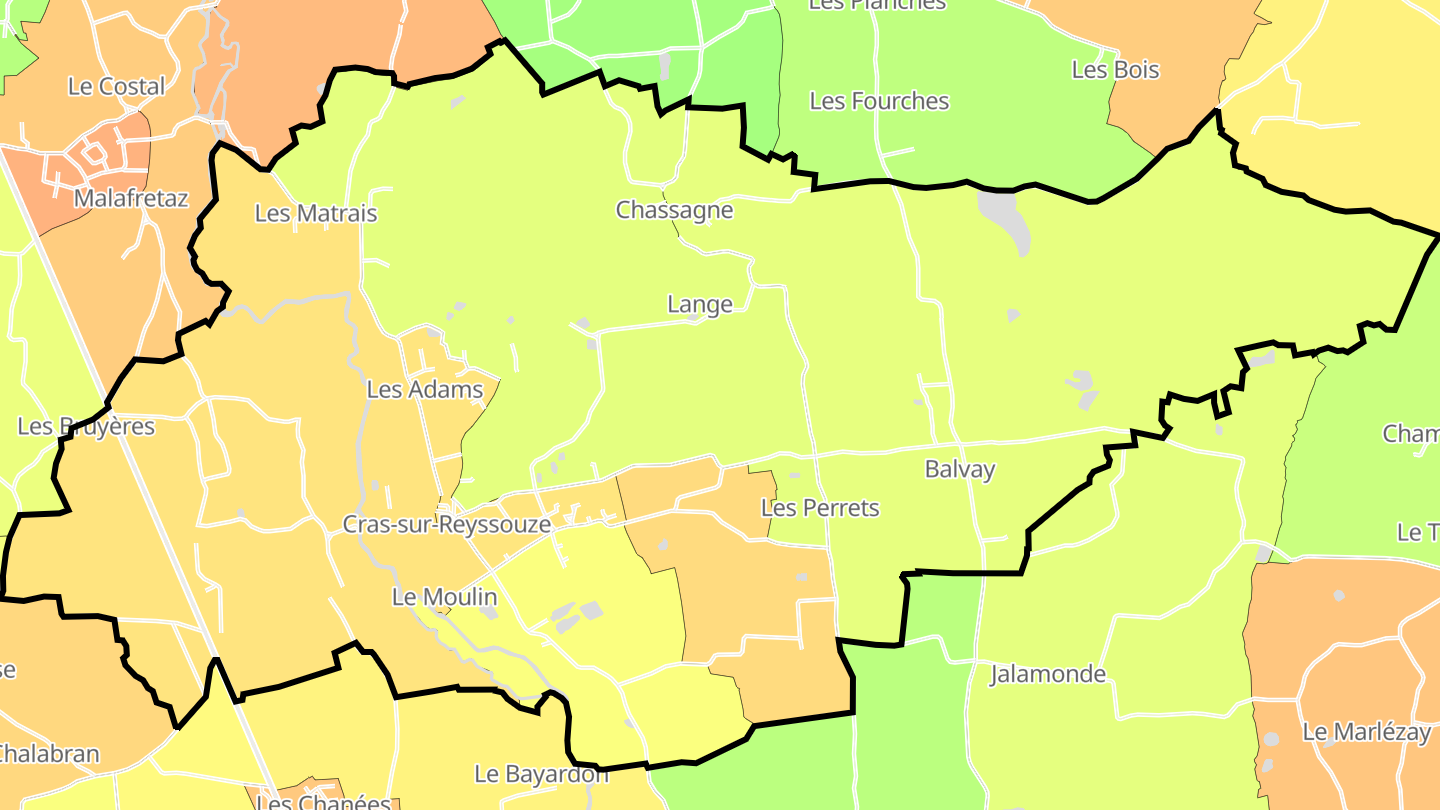 Carte des prix de l'immobilier Cras-sur-Reyssouze
