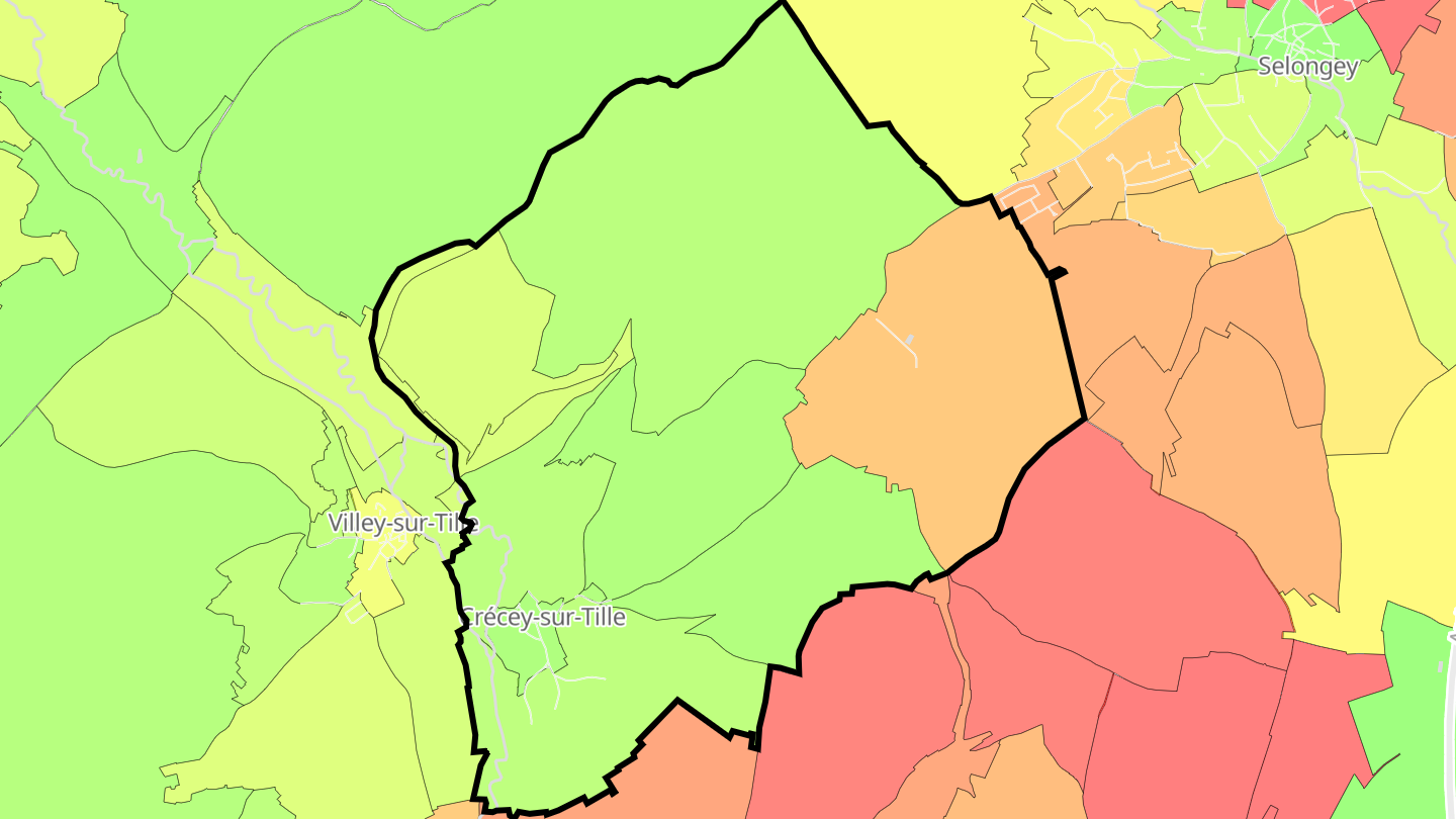 Carte des prix de l'immobilier Crécey-sur-Tille