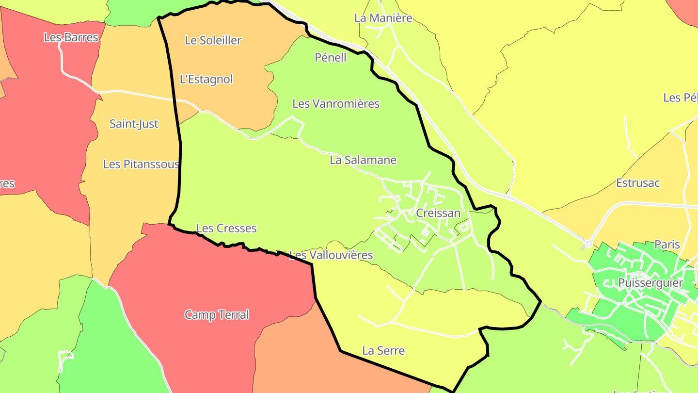 Carte des prix de l'immobilier Creissan