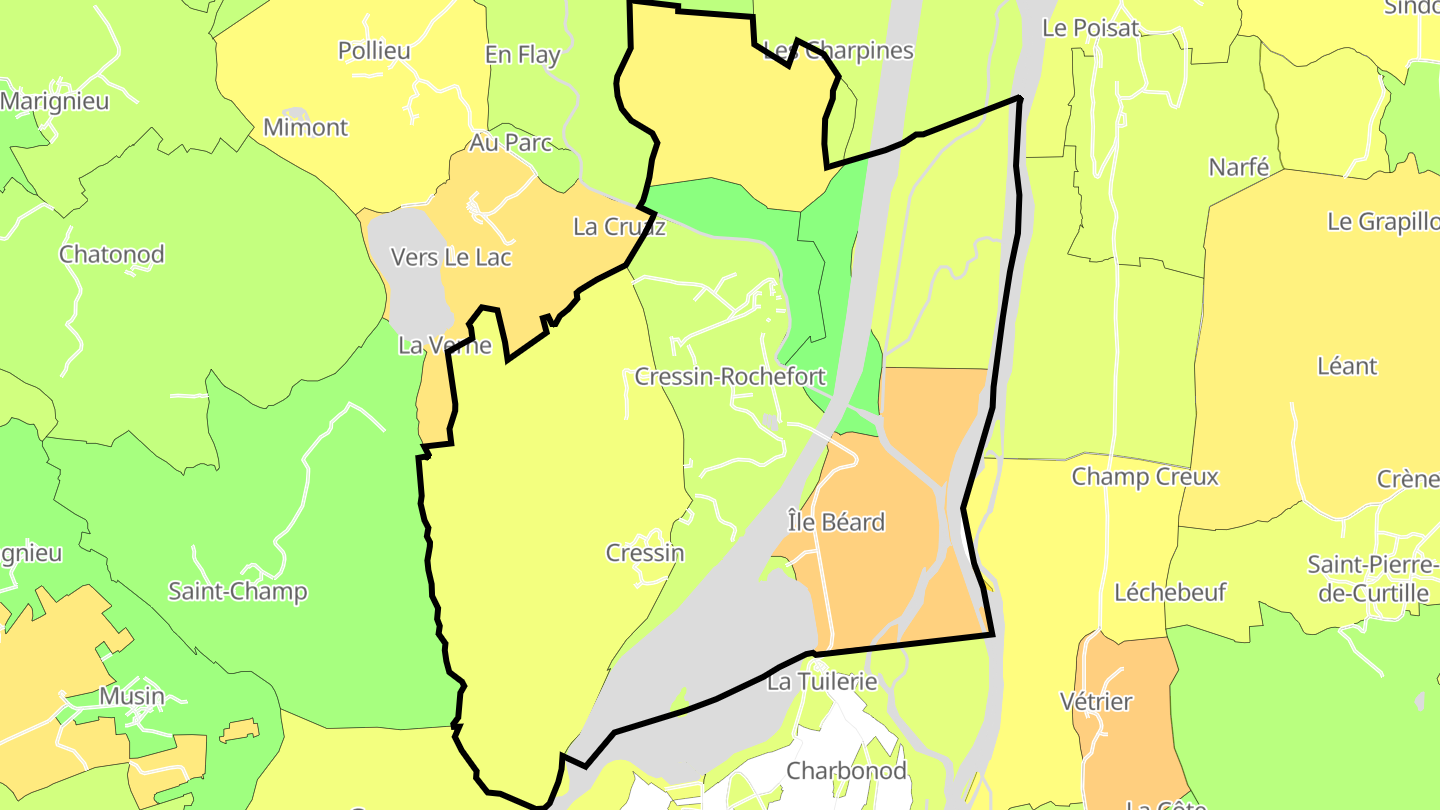 Carte des prix de l'immobilier Cressin-Rochefort
