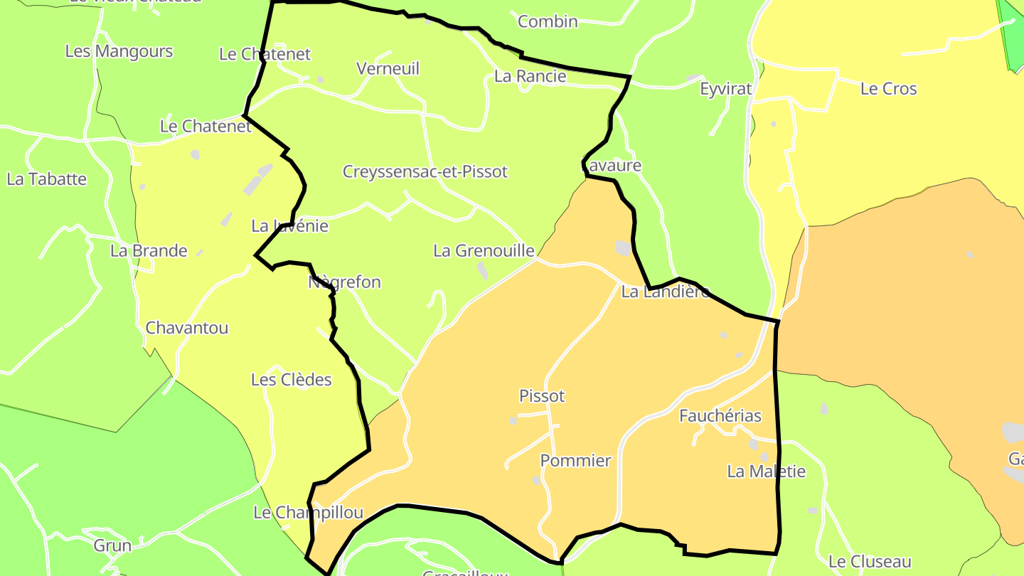 Carte des prix de l'immobilier Creyssensac-et-Pissot