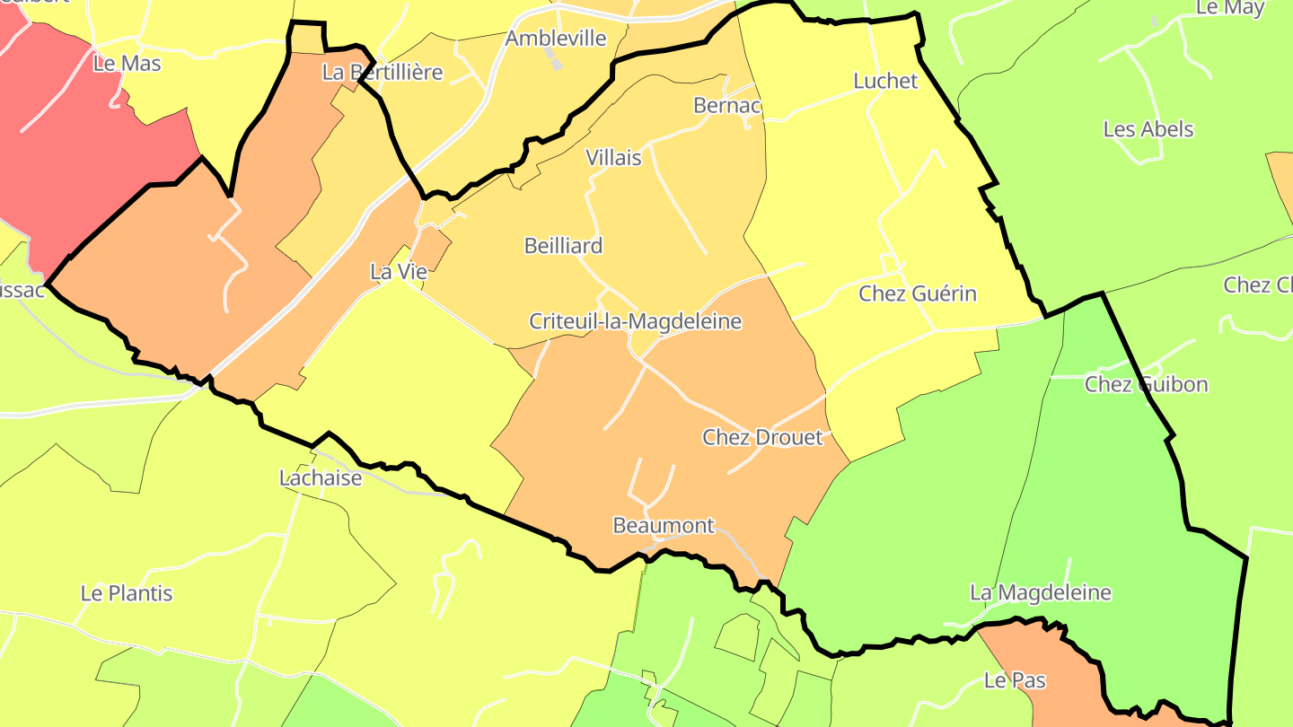 Carte des prix de l'immobilier Criteuil-la-Magdeleine
