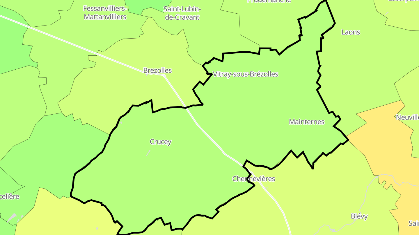 Carte des prix de l'immobilier Crucey-Villages