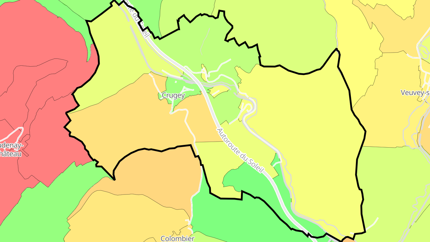 Carte des prix de l'immobilier Crugey