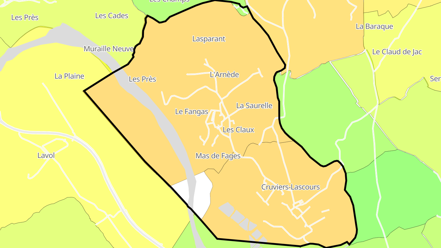 Carte des prix de l'immobilier Cruviers-Lascours