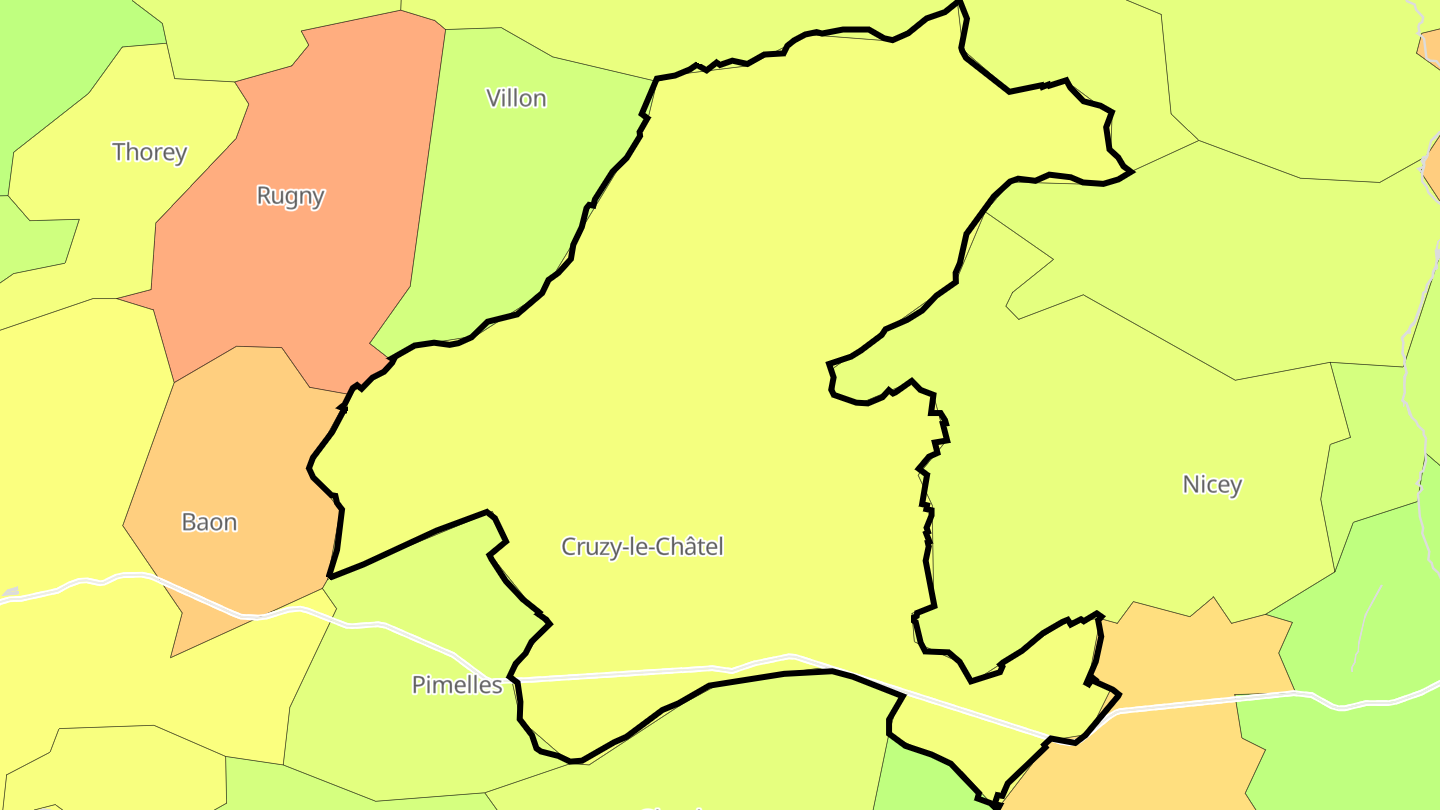 Carte des prix de l'immobilier Cruzy-le-Châtel