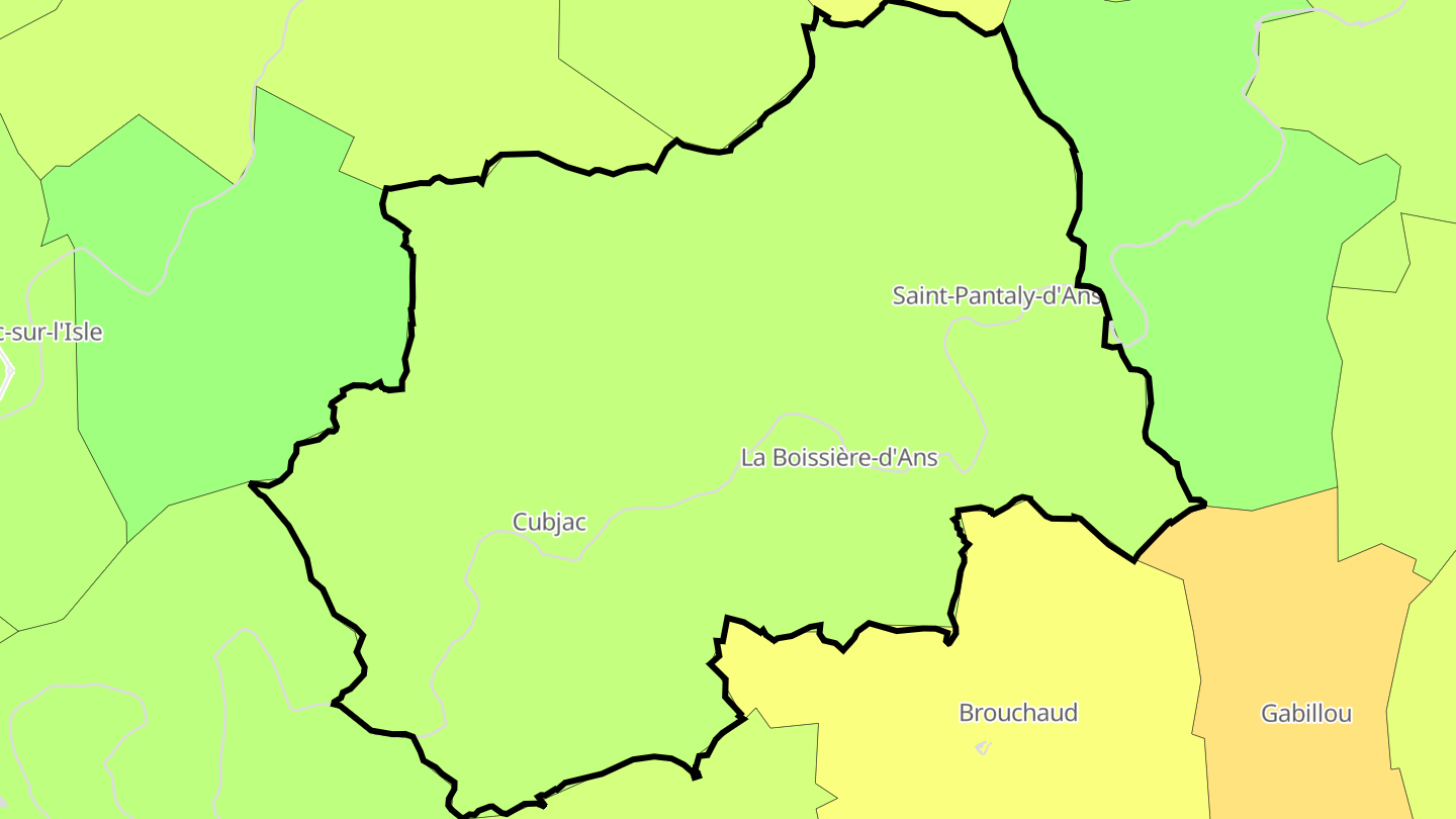 Carte des prix de l'immobilier Cubjac-Auvézère-Val d'Ans