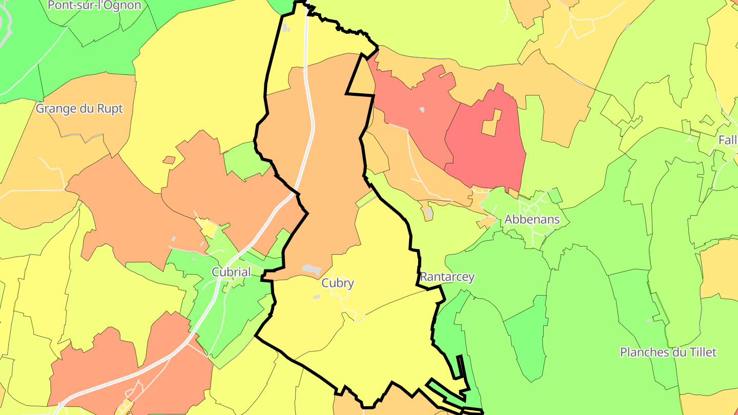 Carte des prix de l'immobilier Cubry