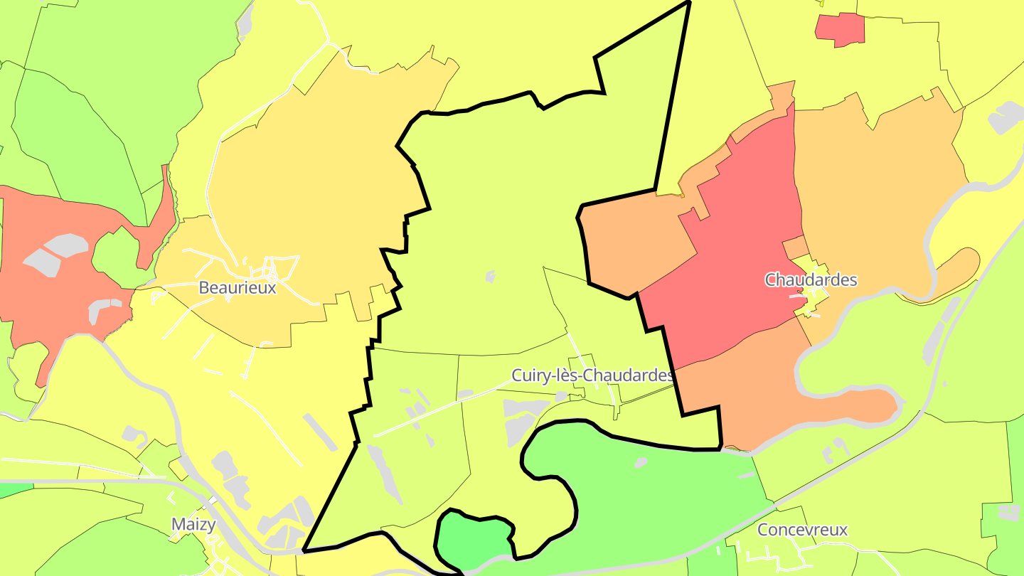 Carte des prix de l'immobilier Cuiry-lès-Chaudardes