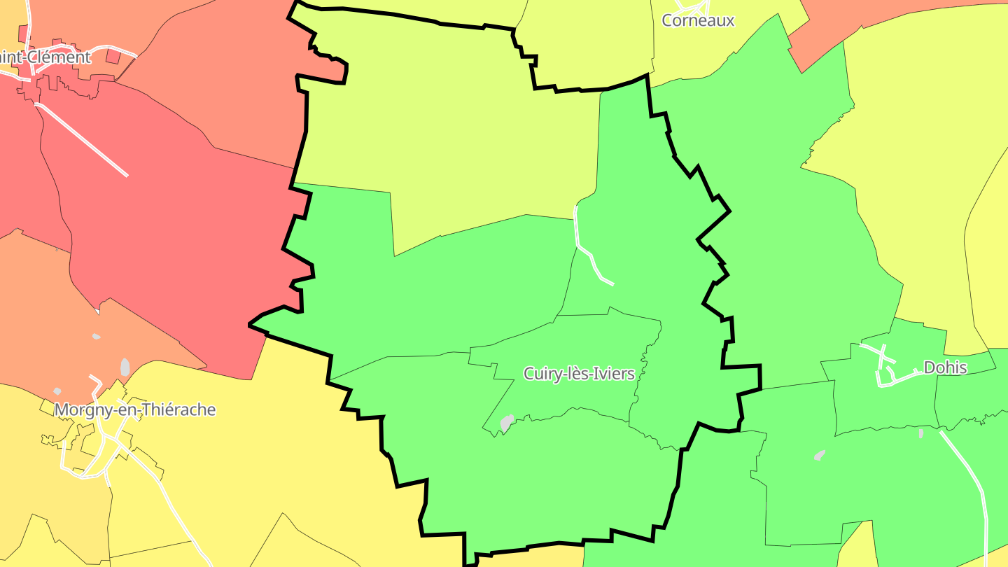 Carte des prix de l'immobilier Cuiry-lès-Iviers