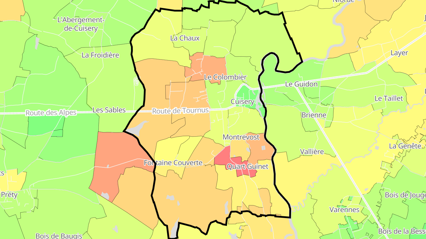 Carte des prix de l'immobilier Cuisery