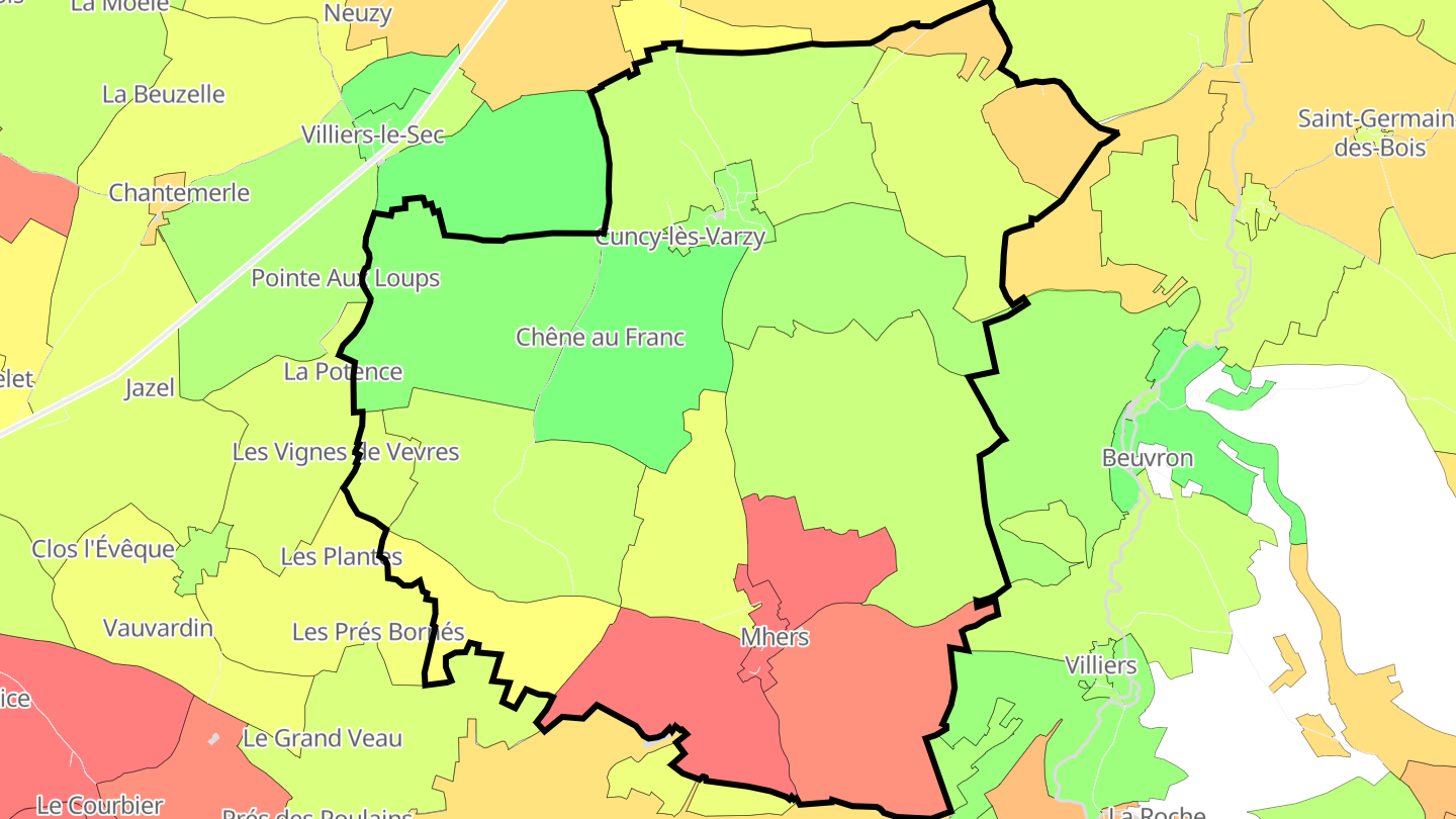 Carte des prix de l'immobilier Cuncy-lès-Varzy