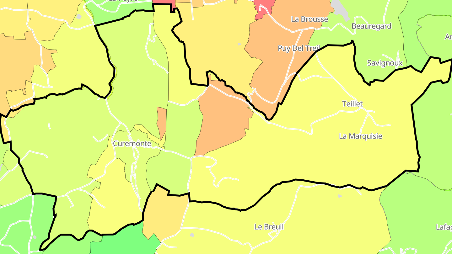 Carte des prix de l'immobilier Curemonte
