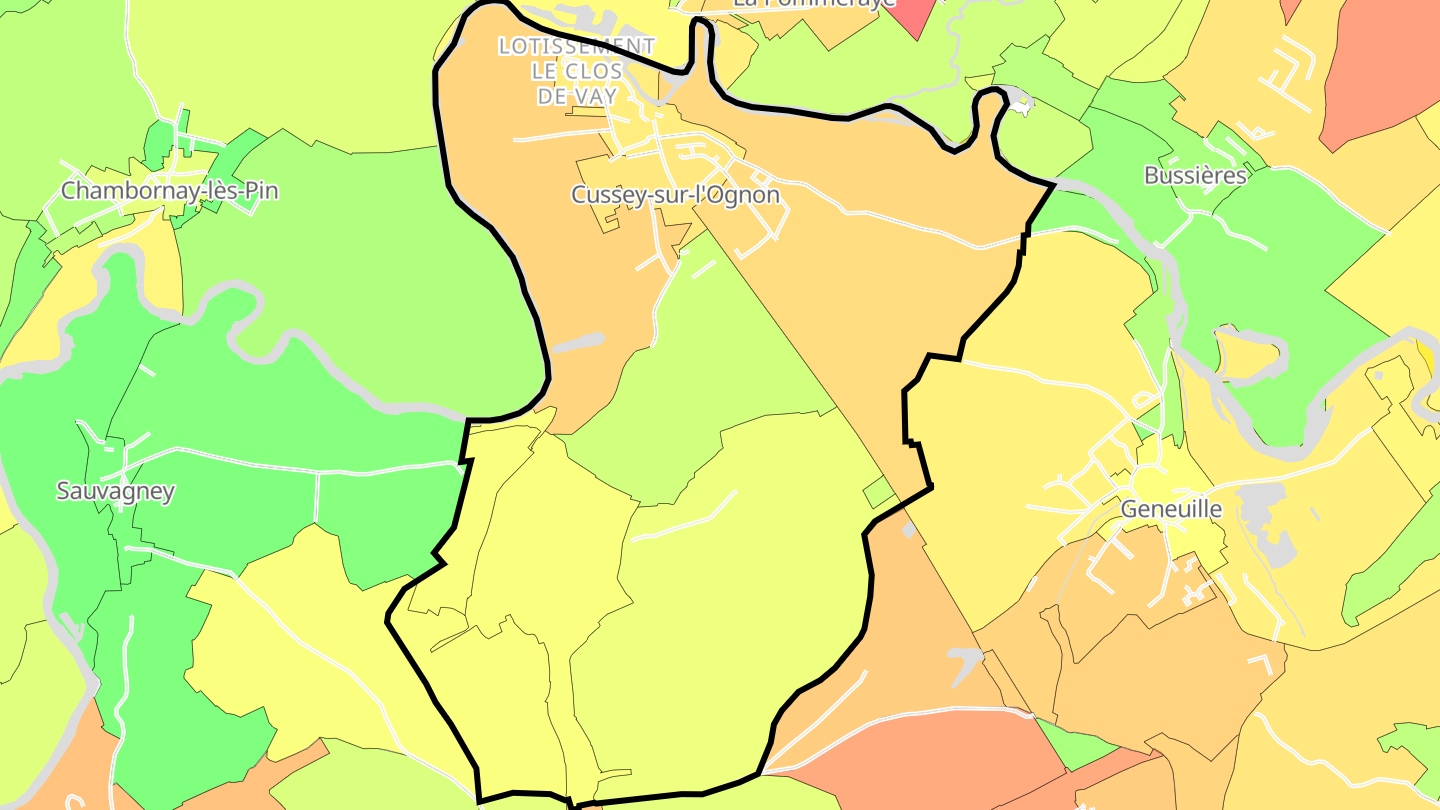 Carte des prix de l'immobilier Cussey-sur-l'Ognon