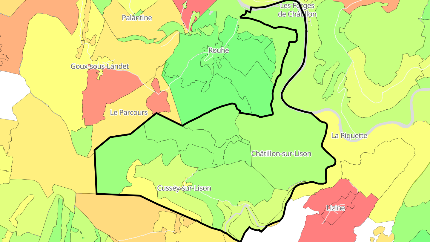 Carte des prix de l'immobilier Cussey-sur-Lison
