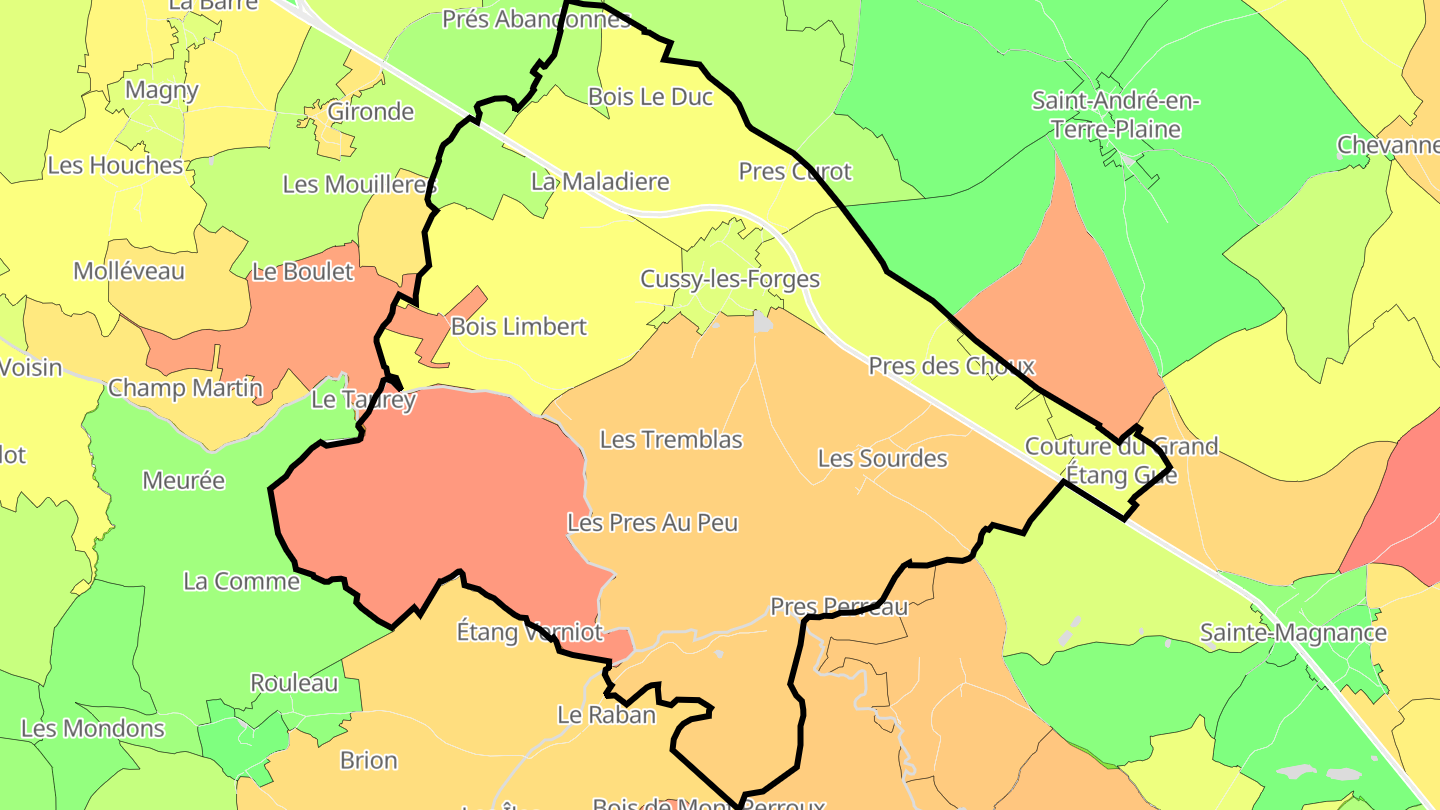 Carte des prix de l'immobilier Cussy-les-Forges