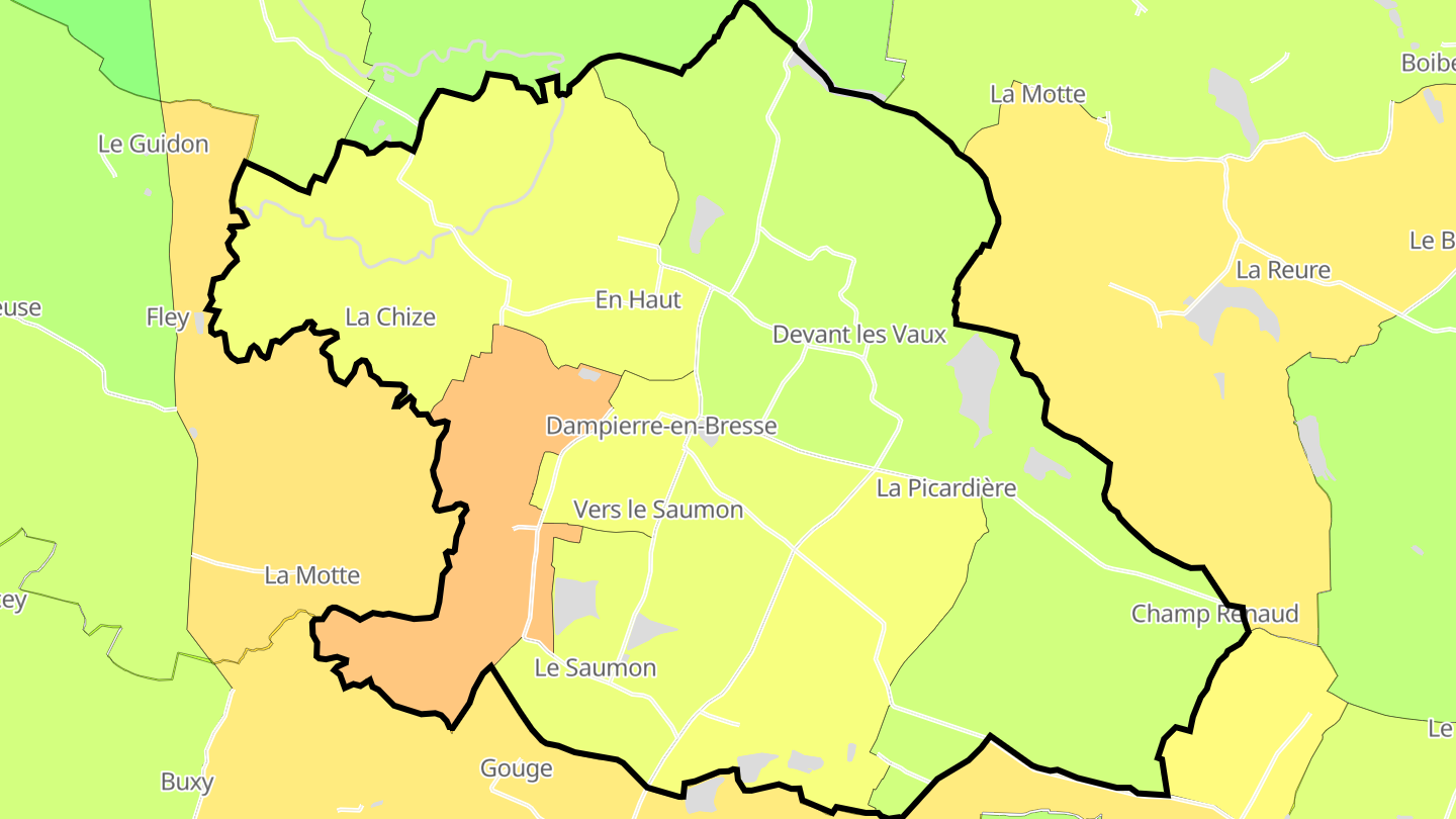 Carte des prix de l'immobilier Dampierre-en-Bresse