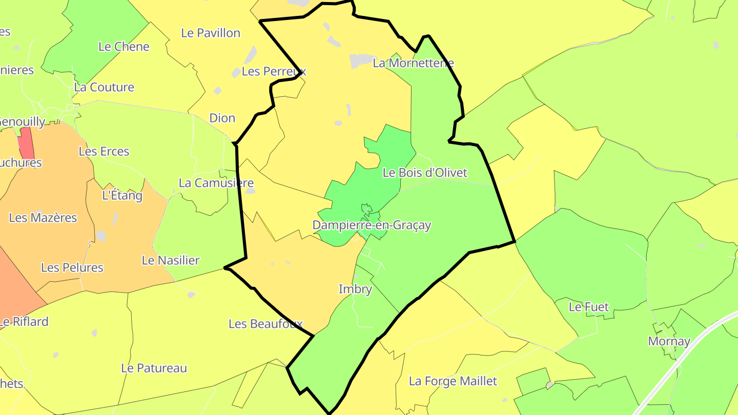 Carte des prix de l'immobilier Dampierre-en-Graçay