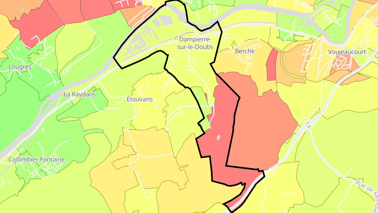 Carte des prix de l'immobilier Dampierre-sur-le-Doubs